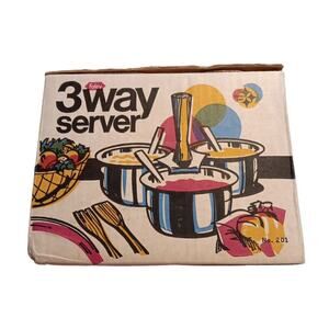 Foley‎ Stainless Steel Vtg 3 Bowl Condiment Server Snap-On Lids Wood Handle